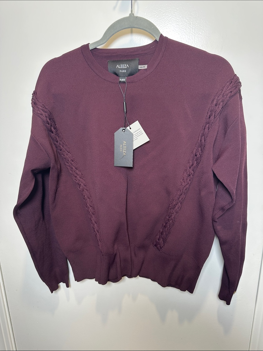 Aleeza Paris Women's Plum Crewneck Cable-Detail Sweater (003)